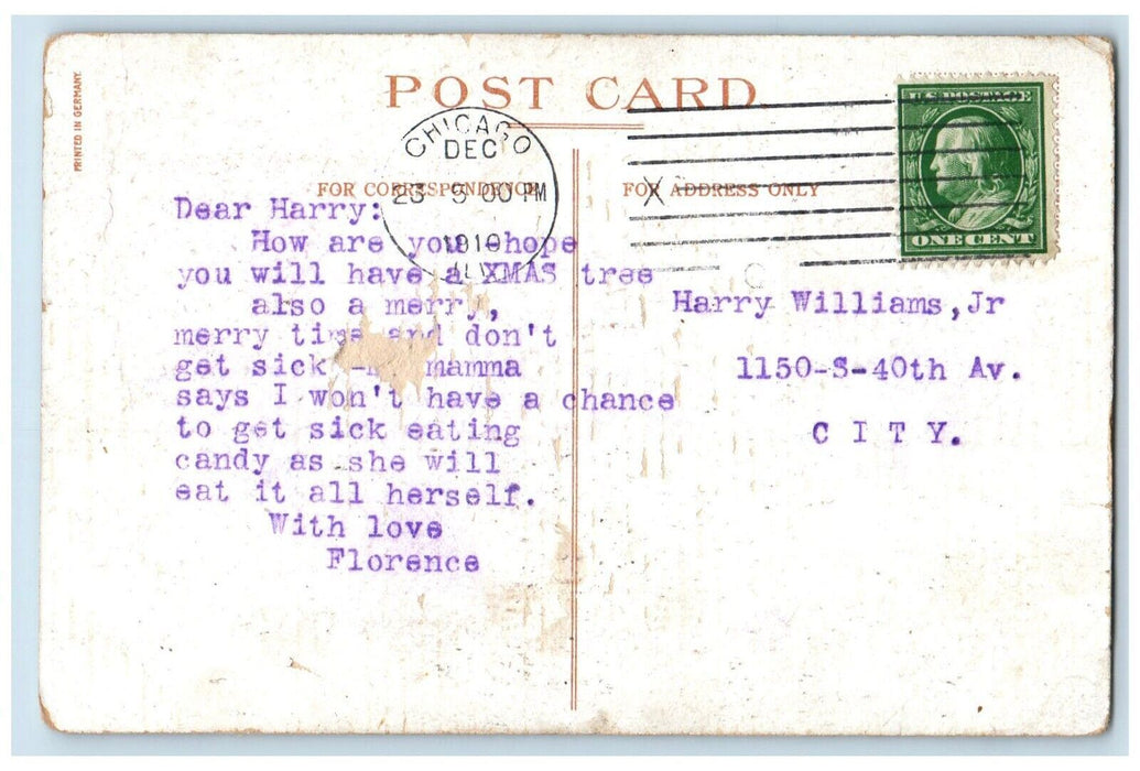 1910 Little Girl Holding Flowers Pot Shamrock Chicago Illinois IL Postcard