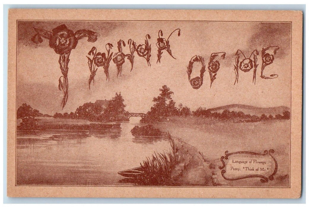 c1910's Language Of Flowers Pansy Think Of Me Boat Unposted Antique Postcard