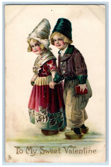 c1910's Valentine Dutch Children Holding Hands Tuck's Posted Antique Postcard