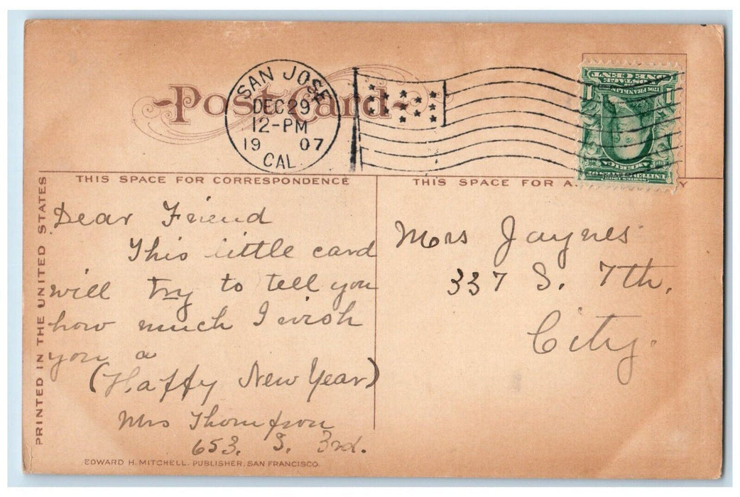 1908 Christmas Broken Logs Large Numbers San Jose California CA Antique Postcard