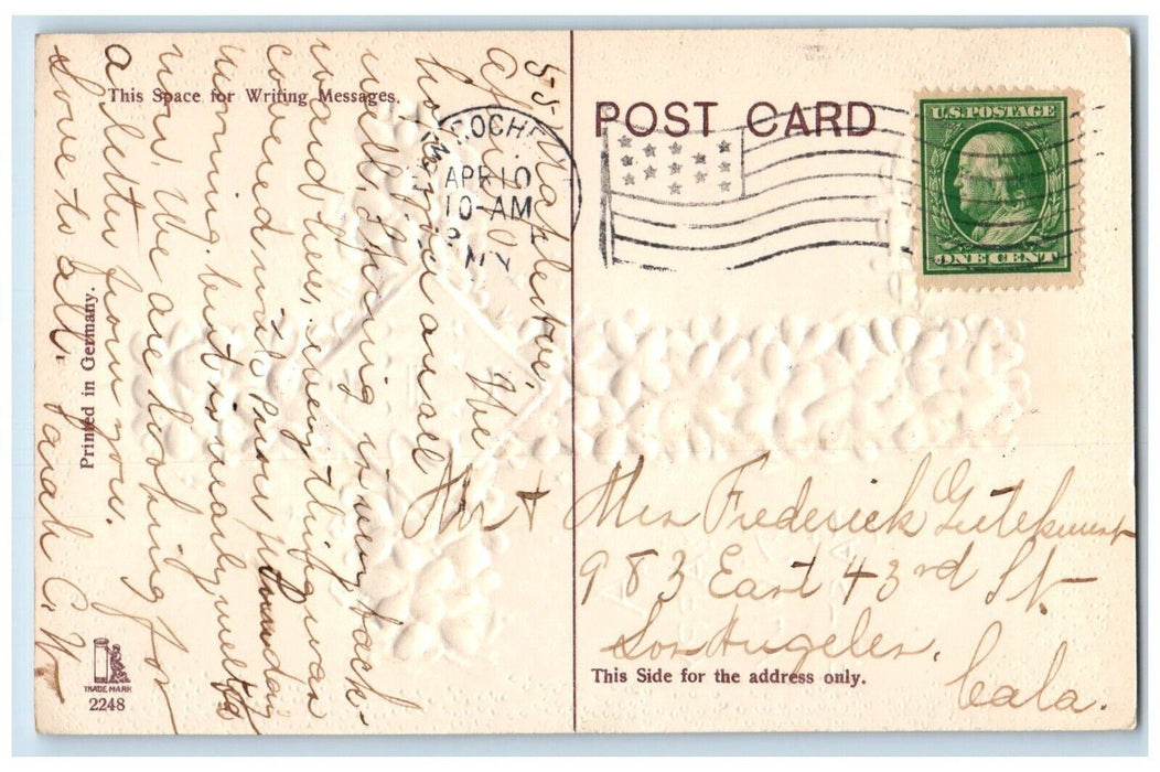 c1910's Holy Easter Cross Pansies Flowers IHS Embossed Rochester NY Postcard