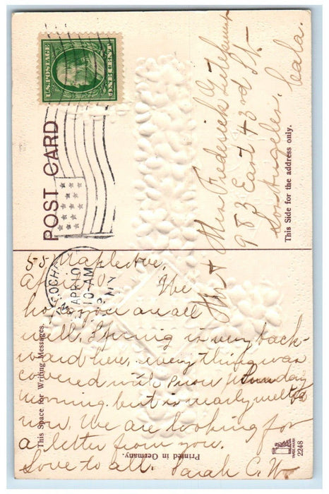 c1910's Holy Easter Cross Pansies Flowers IHS Embossed Rochester NY Postcard