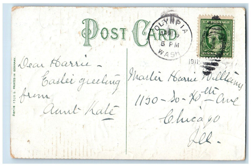 1911 Easter Chick Hatched Egg Pansies Pipe Berry Olympia WA Embossed Postcard