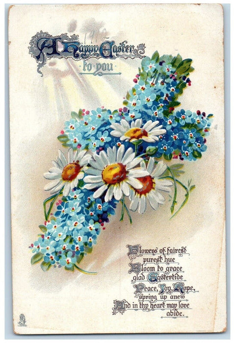 1912 Easter Holy Cross Pansies Daisy Flowers Embossed Nestor CA Tuck's Postcard