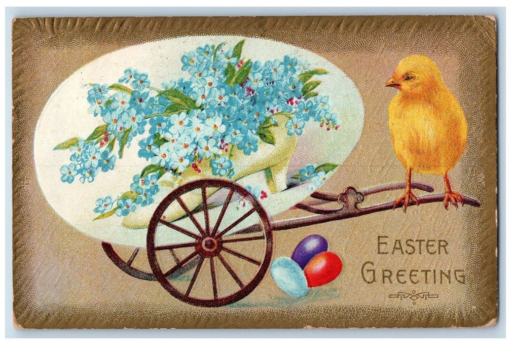 Easter Greeting Chick Wagon Giant Eggs Shoes Pansies Cincinnati Ohio OH Postcard