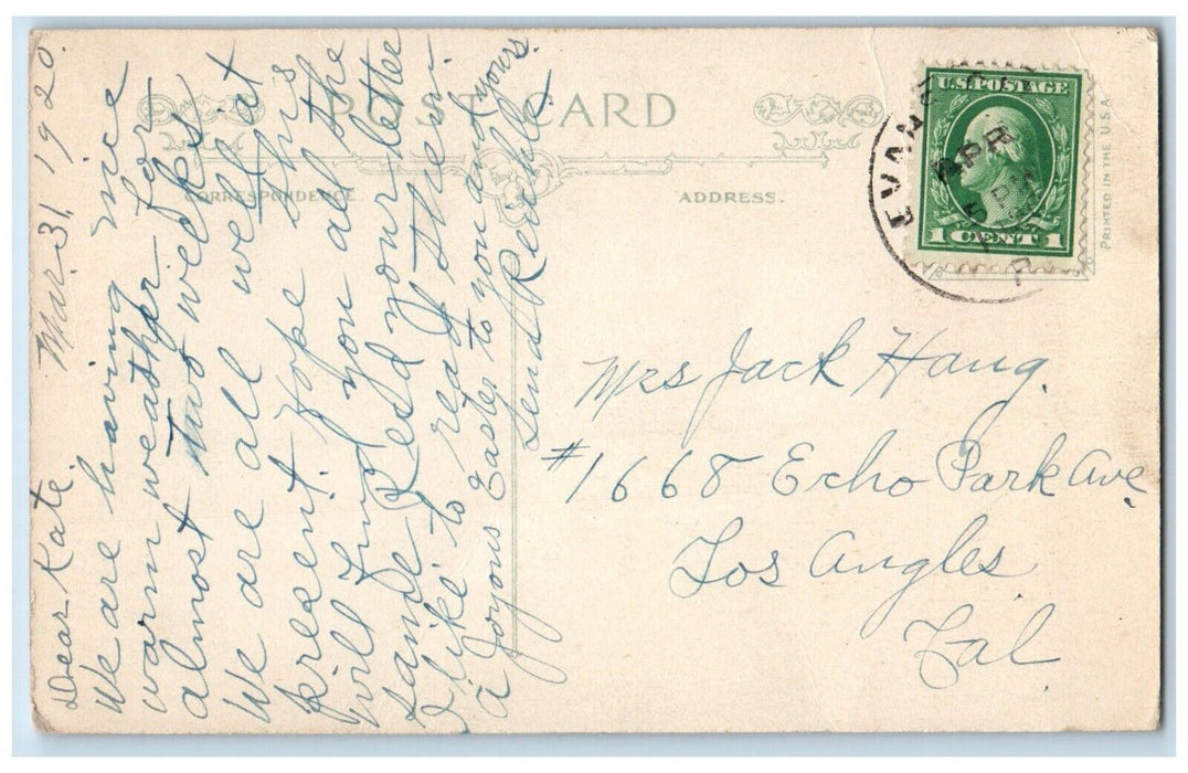 1920 Easter Greeting Bird House Flowers Pipe Berry Los Angeles CA Postcard