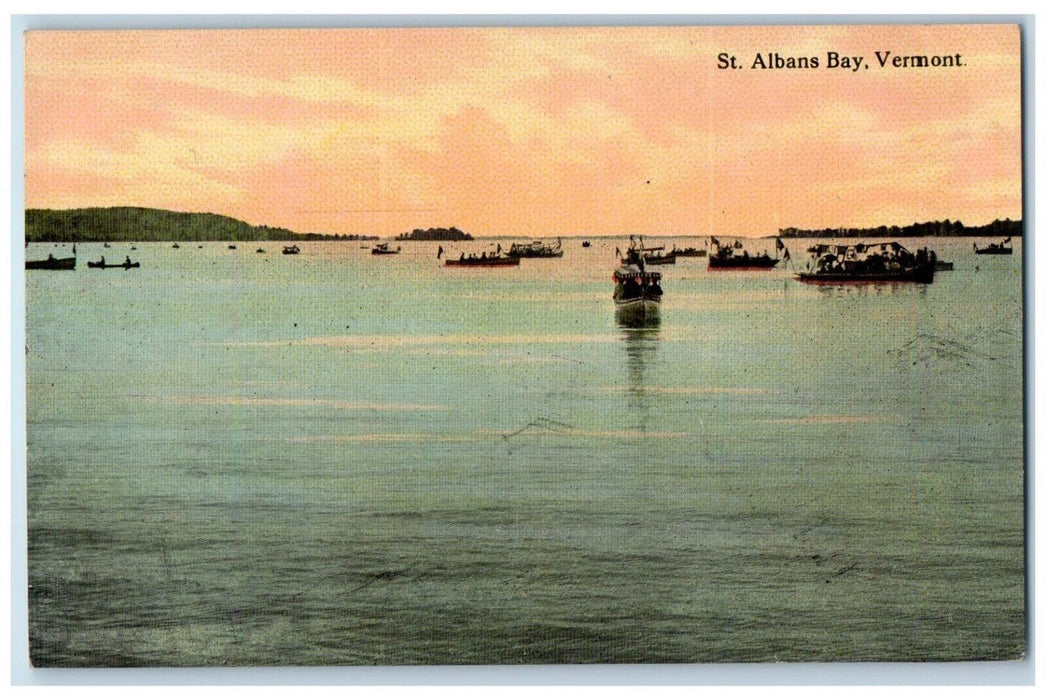 1910 Sunset Canoeing Boat St Albans Bay Lake Vermont VT Vintage Antique Postcard