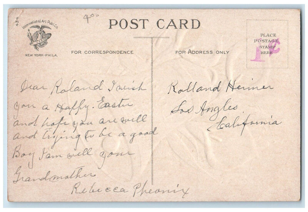 c1910's Easter Ringing Bells Flowers Cattails Clapsaddle Embossed Postcard
