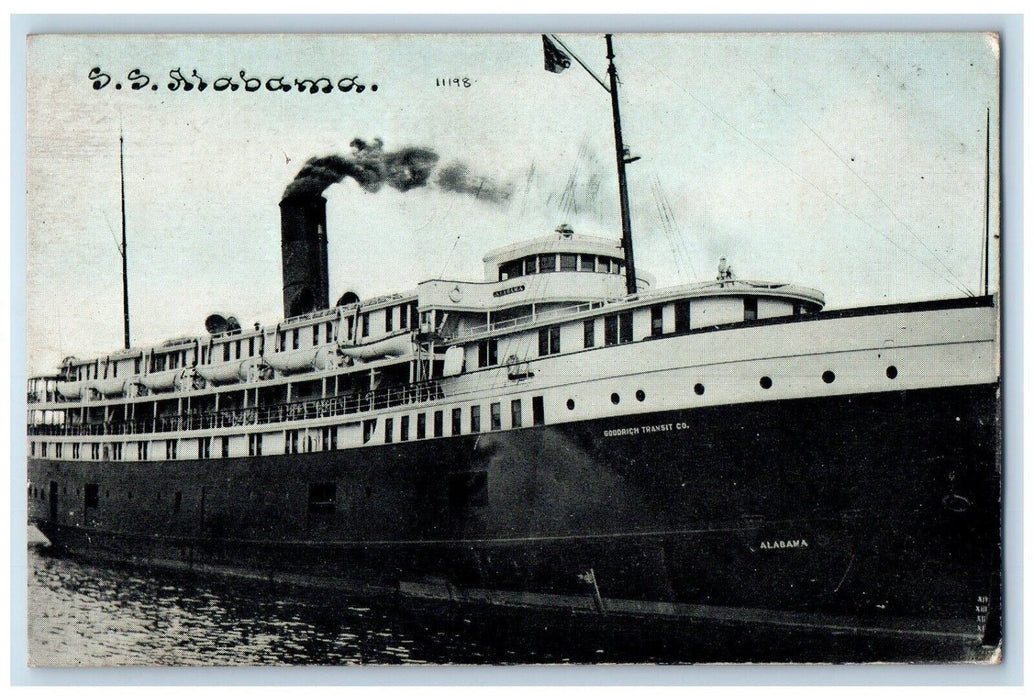 1910 Steamer Ship Cruise Ferry Goodrich Transit Alabama Vintage Antique Postcard