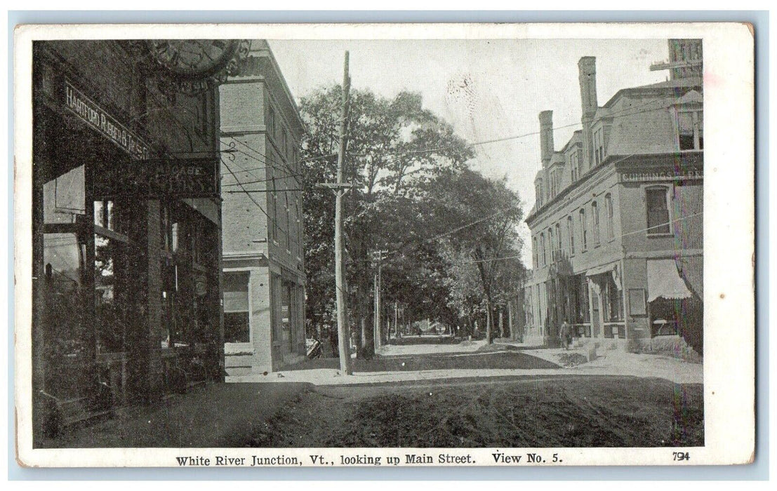 c1910 Looking Up Main Street White River Junction Vermont VT Antique Postcard