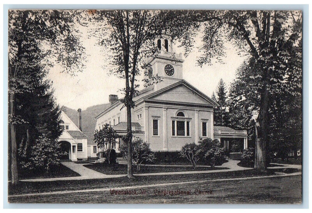 1908 Congregational Church Building Woodstock Vermont Vintage Antique Postcard