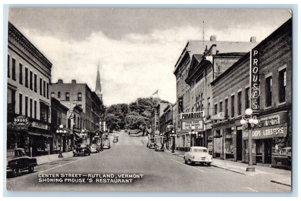 1951 Showing Prouse Restaurant Center Street Rutland Vermont VT Vintage Postcard