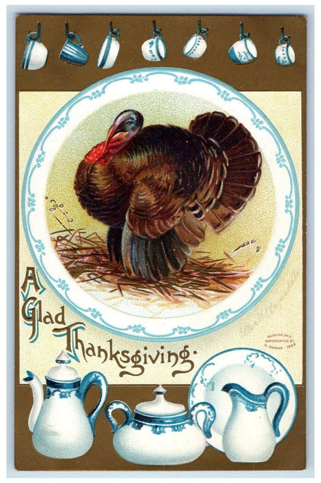 c1910's Thanksgiving Turkey Ellen Clapsaddle Artist Signed Embossed Postcard