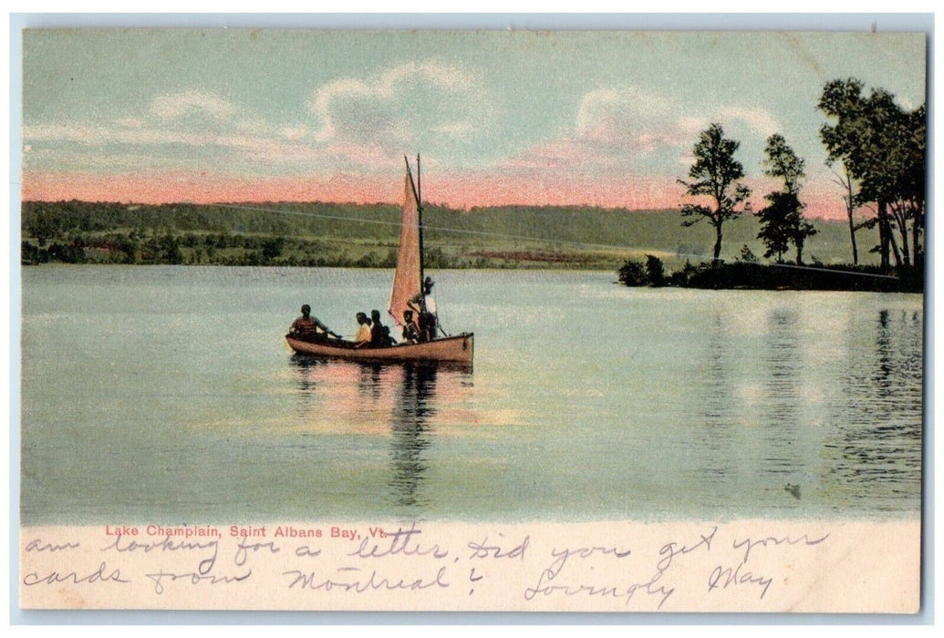 c1905 Canoeing Boat Lake Champlain Saint Albans Bay Vermont VT Vintage Postcard