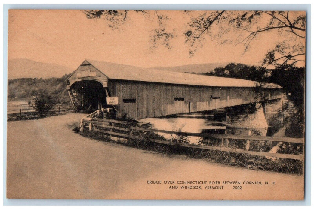 c1940 Bridge Over Connecticut River Between Cornish NH Windsor Vermont Postcard