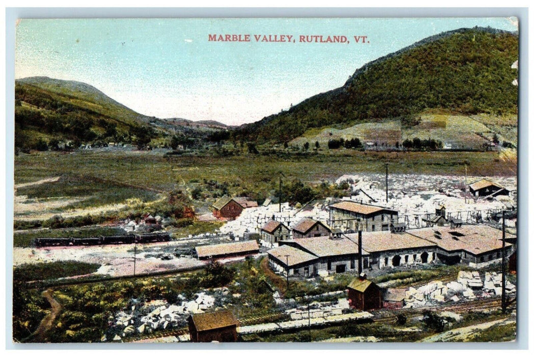 1910 Bird's Eye View Marble Valley Rutland Vermont VT Vintage Antique Postcard