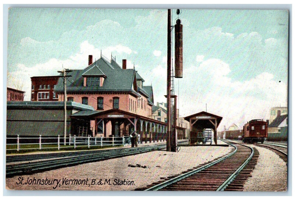 c1910 B & M Station Locomotive St Johnsbury Vermont VT Vintage Antique Postcard