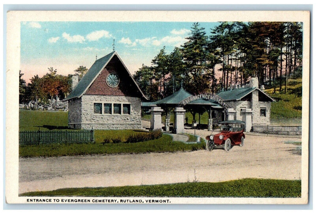 c1910 Entrance Evergreen Cemetery Rutland Vermont VT Antique Vintage Postcard