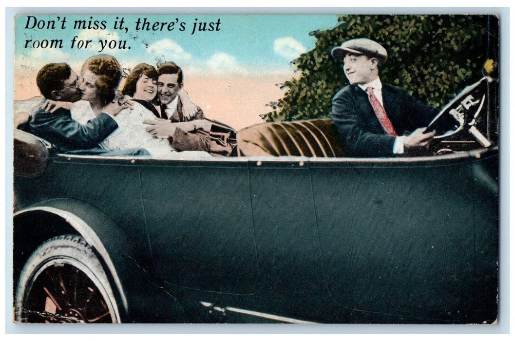c1910's Man Driving Car Couple Kissing Romance Los Angeles CA Antique Postcard