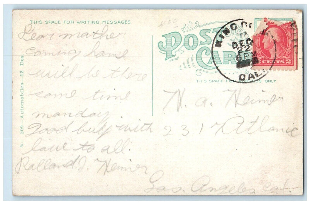 c1910's Man Driving Car Couple Kissing Romance Los Angeles CA Antique Postcard