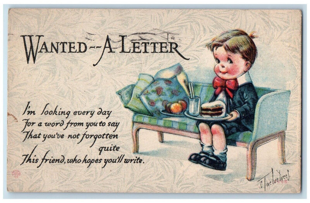 1917 Boy With Pie Wanted A Letter Twelvetrees Taylorville Illinois IL Postcard