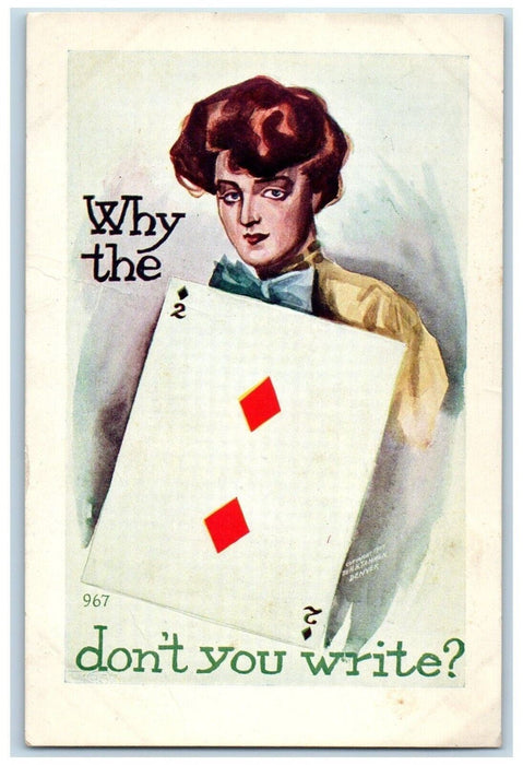 c1910's Pretty Woman Deuces Gambling Card Embossed Posted Antique Postcard