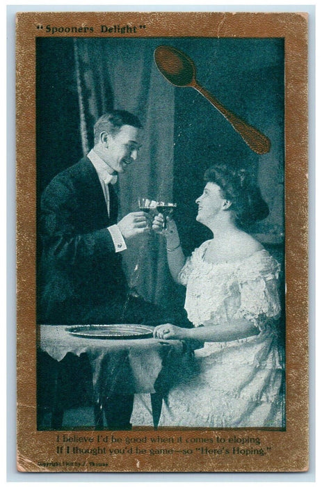 1910 Sweet Couple Romance Champagne Spooner Delight Enloping Kintyre ND Postcard
