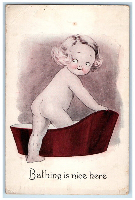 1915 Girl Bath Tub Bare Butt Bathing Is Nice Here Rochester New York NY Postcard