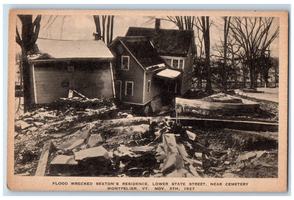 c1940 Flood Wrecked Sexton Residence Lower State Street Montpelier VT Postcard