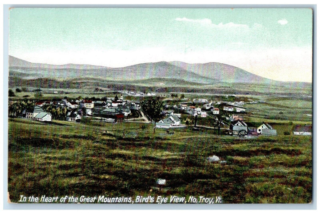 c1910 Birds Eye View Heart Great Mountains Troy Vermont Antique Vintage Postcard