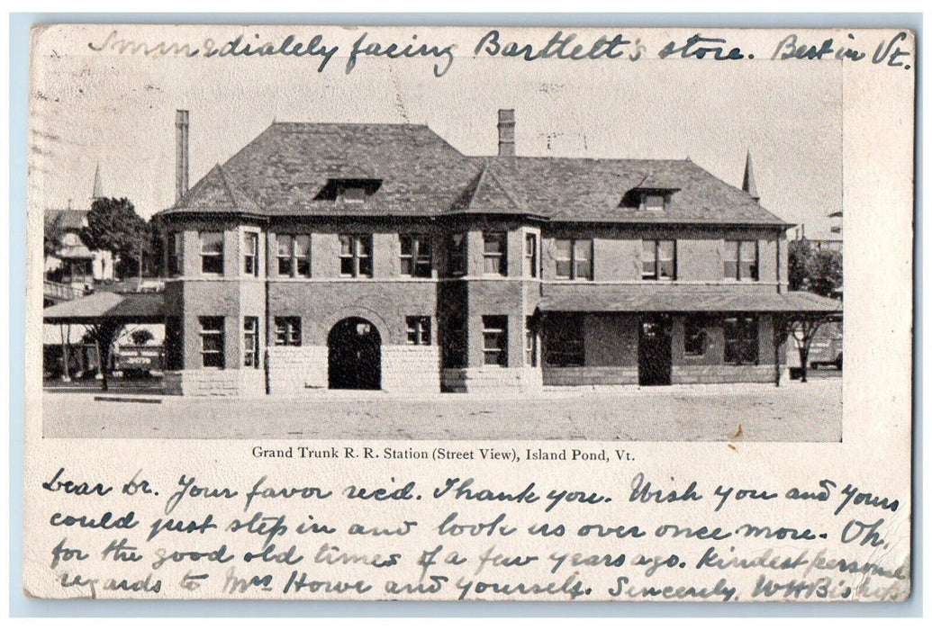 1905 Grand Trunk RR Station Building Railroad Island Pond Vermont VT Postcard