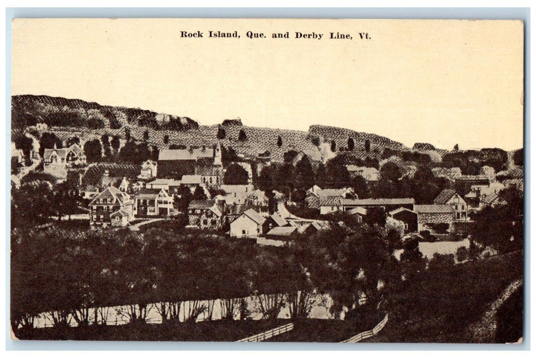 1910 Overlooking Rock Island Que Derby Line Vermont VT Antique Vintage Postcard