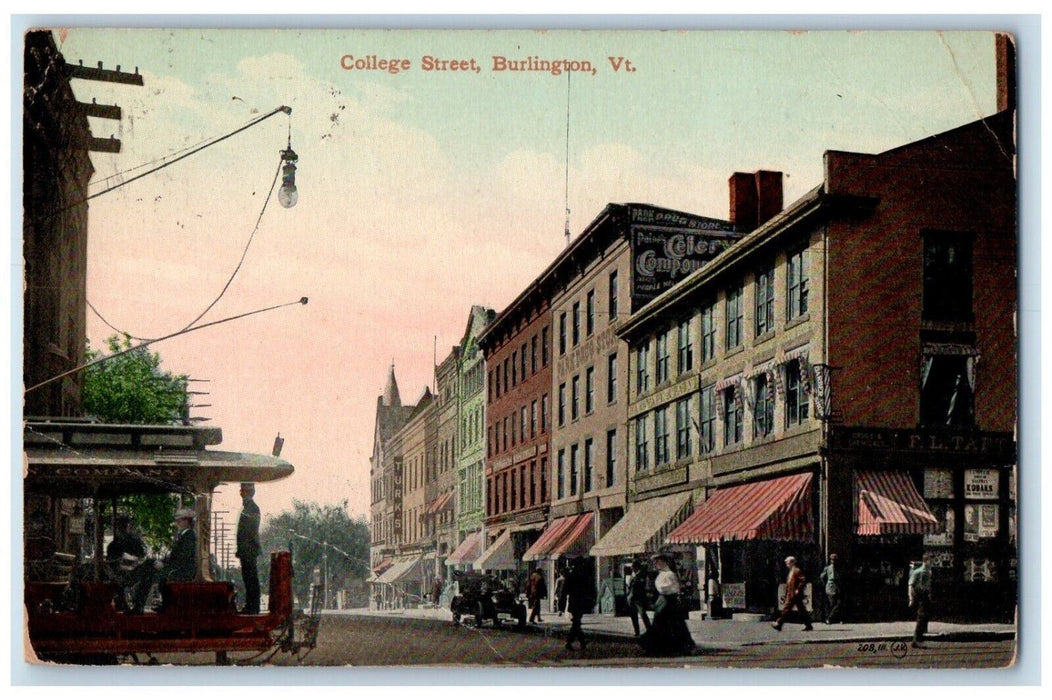 1911 College Street Classic Car Building Burlington Vermont VT Vintage Postcard