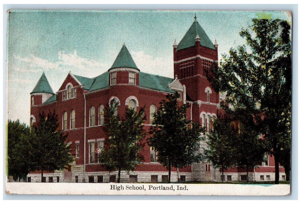 1911 View of High School Portland Indiana IN Antique Posted Postcard