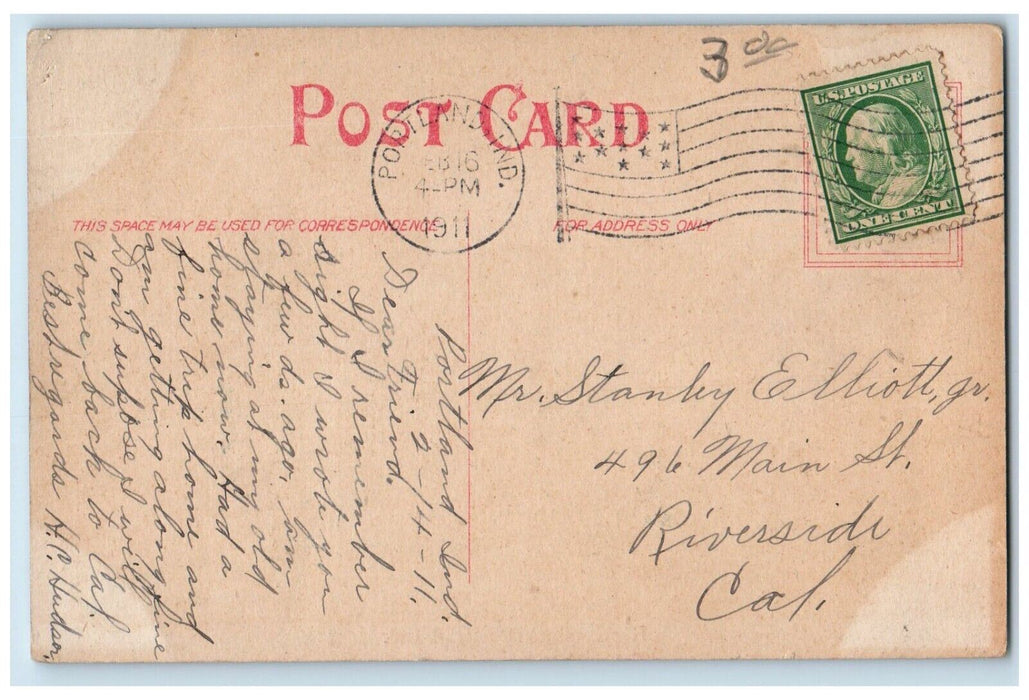 1911 View of High School Portland Indiana IN Antique Posted Postcard