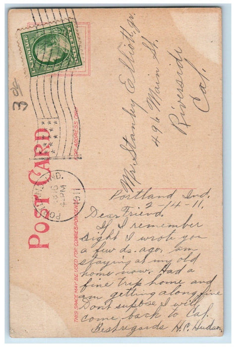 1911 View of High School Portland Indiana IN Antique Posted Postcard