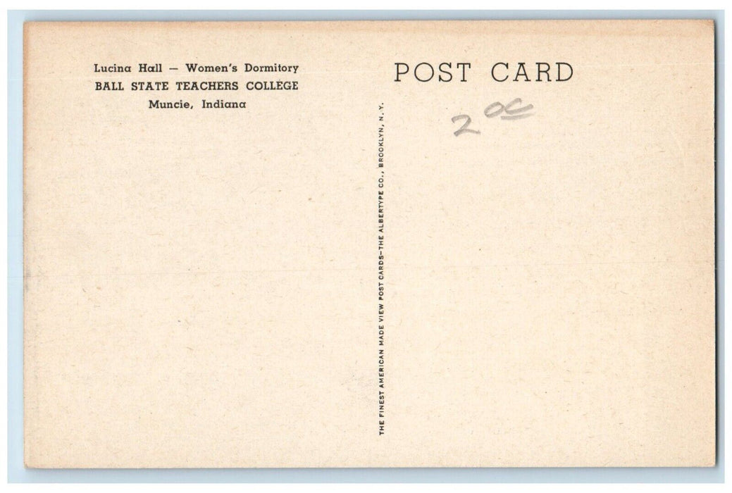 c1950's Lucina Hall Women's Dormitory Ball State Teachers College IN Postcard