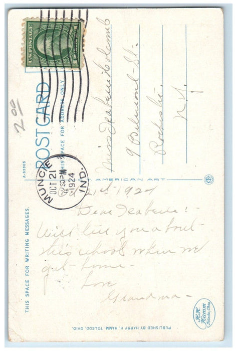 1924 High School Building Muncie Indiana IN Vintage Posted H Hamm Postcard