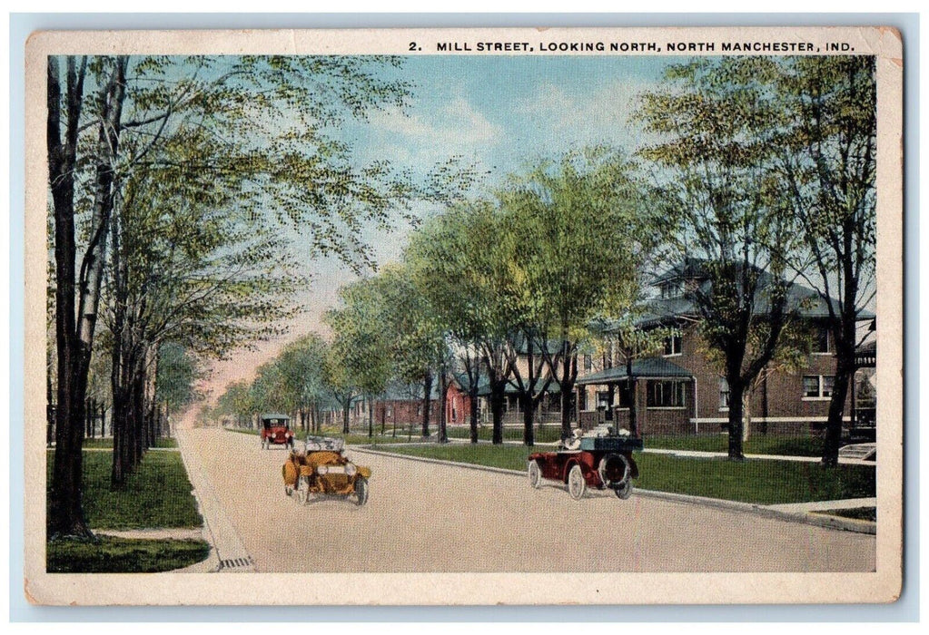 c1920's Mill Street Looking North North Manchester Indiana IN Antique Postcard