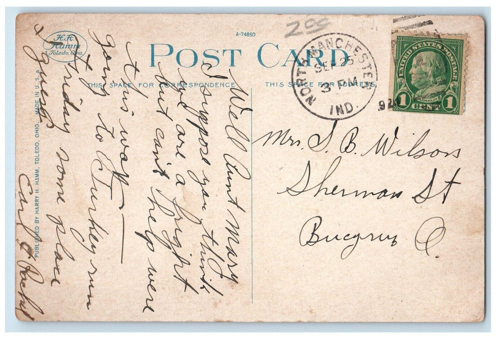 c1920's Mill Street Looking North North Manchester Indiana IN Antique Postcard