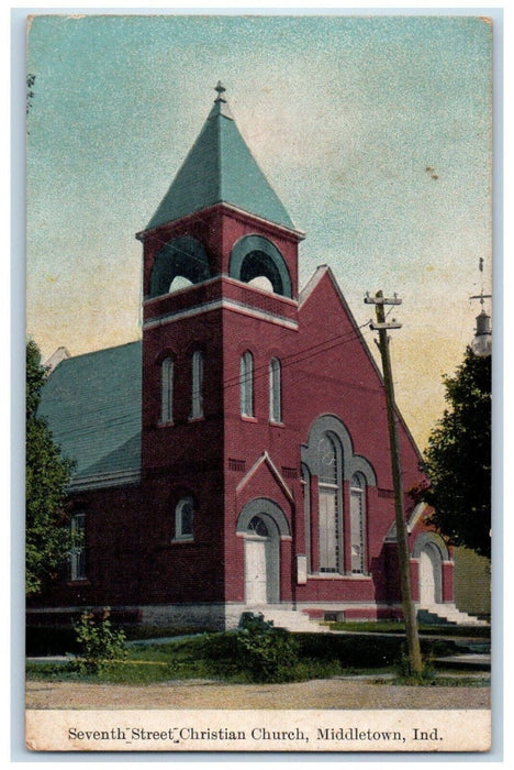 c1910 Seventh Street Christian Church Middletown Indiana IN Antique Postcard