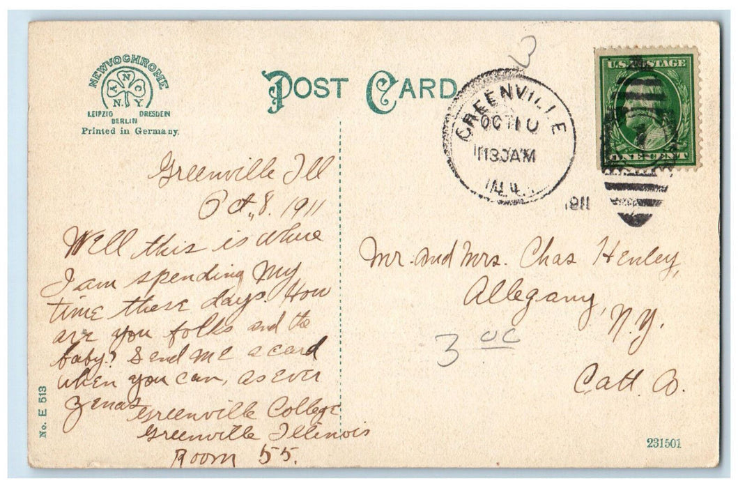 1911 Front View Of Greenville College Building Greenville Illinois IL Postcard