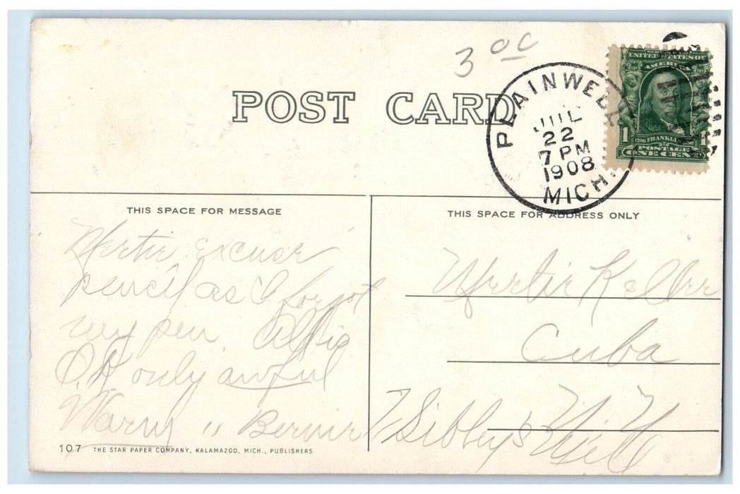 1908 Railroad North Burdick Street Kalamazoo Michigan MI Plainwell MI Postcard
