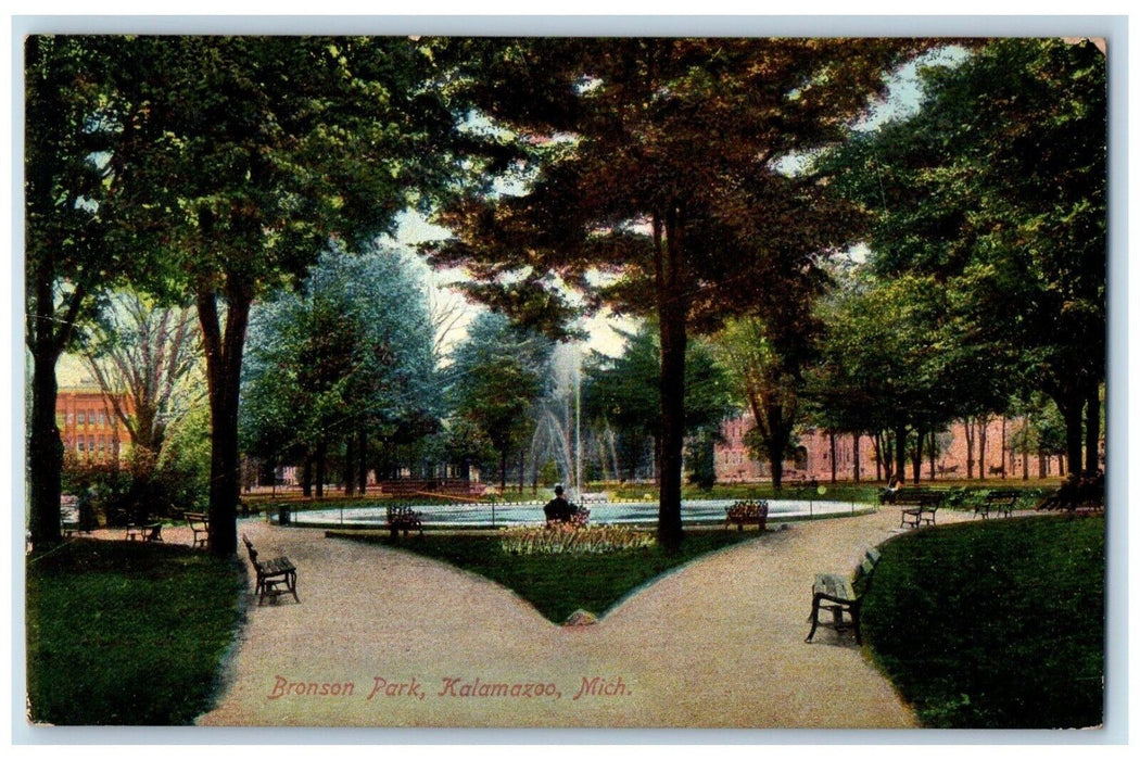 1909 Left & Right Pathway Bronson Park Kalamazoo Michigan MI Postcard