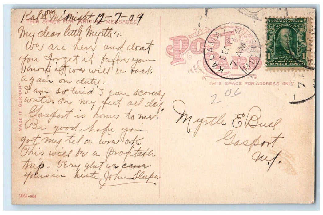 1909 Left & Right Pathway Bronson Park Kalamazoo Michigan MI Postcard
