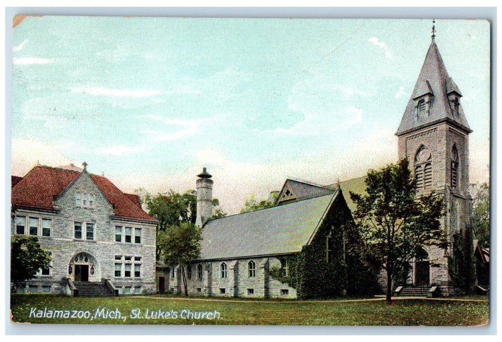 1909 St. Lukes Church Entrance Kalamazoo Michigan MI Antique Postcard