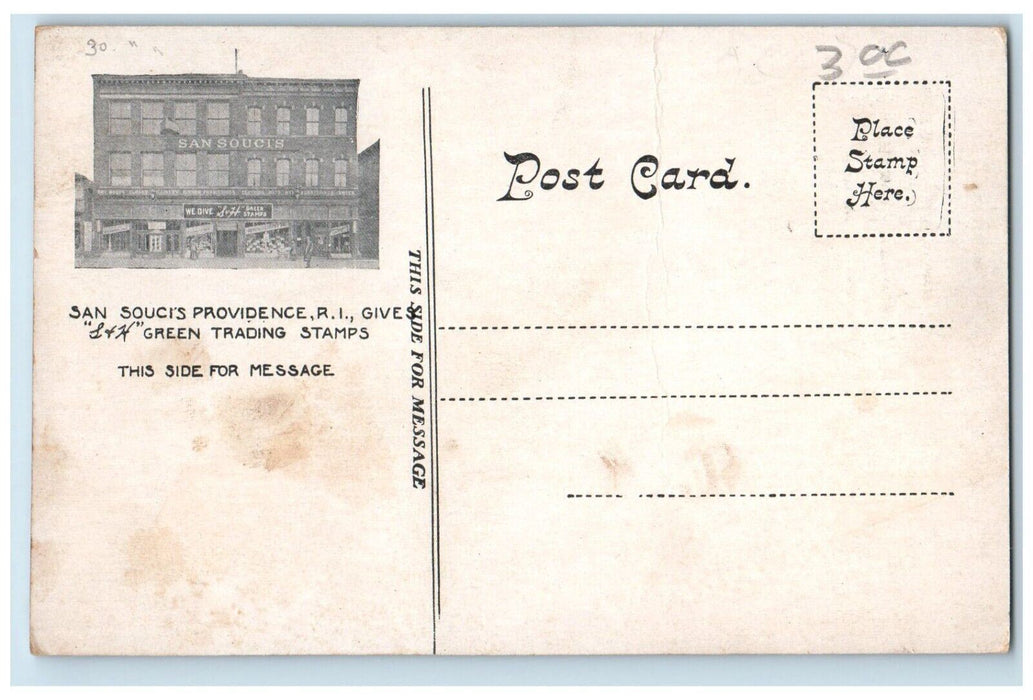 c1910's Dorance St. San Souci's Stores Providence RI Advertising Postcard
