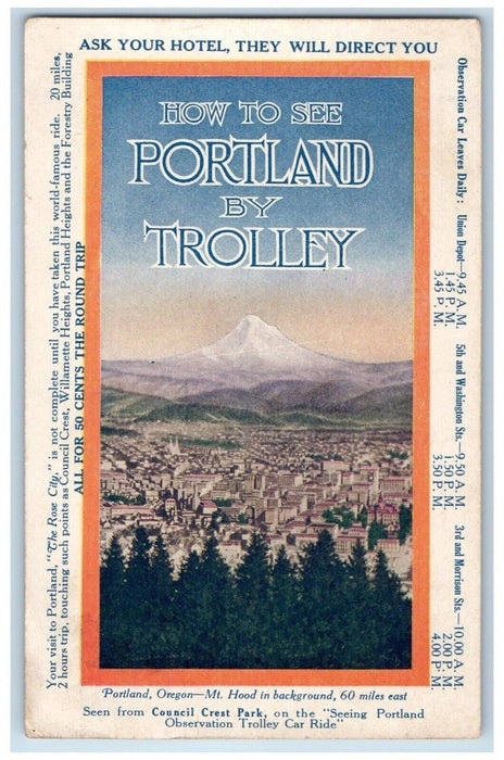 1913 Portland Trolley Advertising Travel Exposition Mt. Hood Oregon OR Postcard