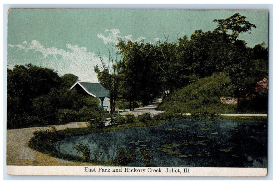 View Of East Park Garden And Hickory Creek Joliet Illinois IL Antique Postcard