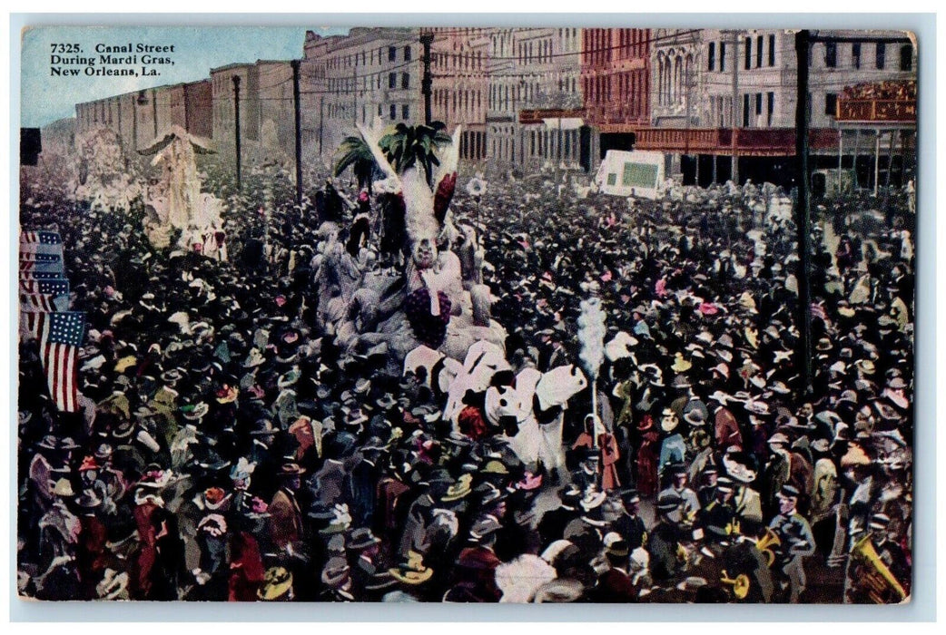 c1920's Canal Street During Mardi Gras New Orleans Louisiana LA Crowded Postcard